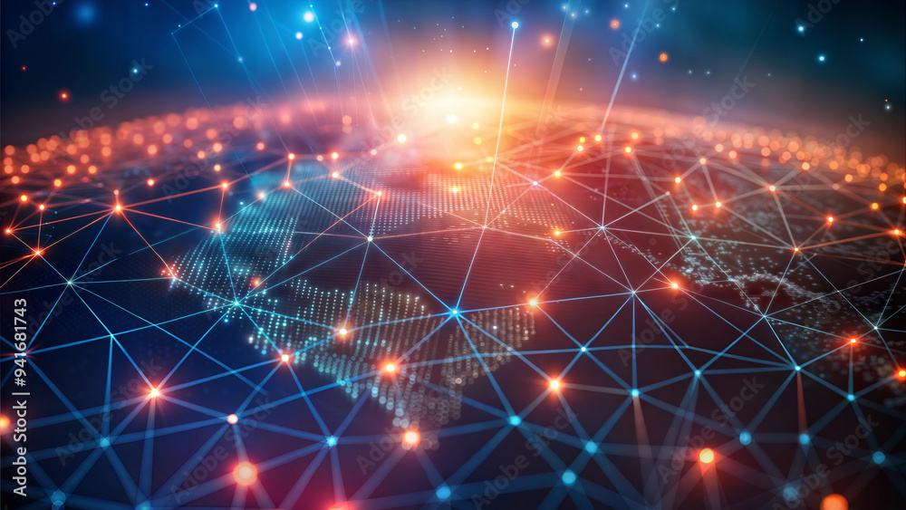 Abstract Globe with Glowing Blue and Orange Network Connections