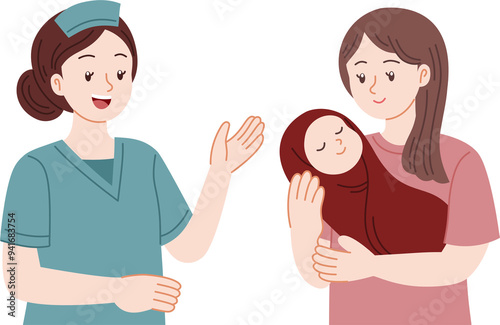 Midwife and new mom holding baby