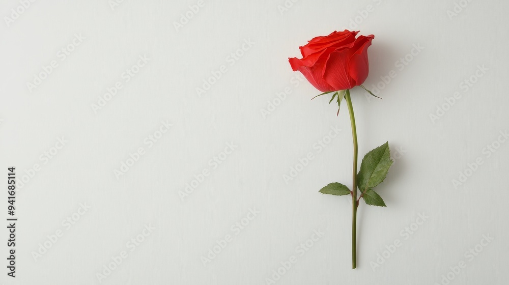 A stunning single red rose symbolizing love, beauty, passion, elegance, and romance against a clean white background. A stunning single red rose symbolizing love, beauty, passion, elegance, and romance against a clean white background.
