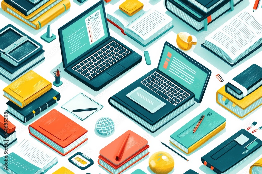 Illustration of educational learning tools set on table created with Generative AI Illustration of educational learning tools set on table created with Generative AI