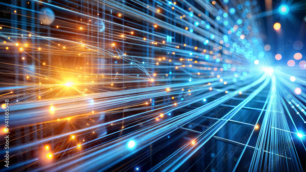 Obraz premium Futuristic glowing digital highways with vibrant light trails showcasing data transfer technology