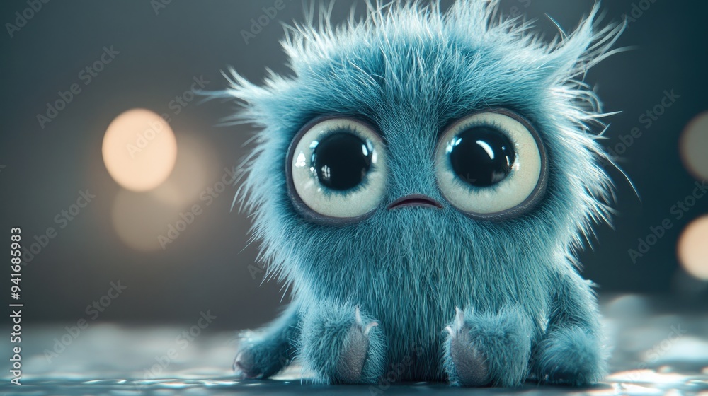 Adorable alien doll with fluffy fur, big eyes, and quirky whiskers. The cuddly monster has a mischievous smile, creating a playful and charming 3D character Adorable alien doll with fluffy fur, big eyes, and quirky whiskers. The cuddly monster has a mischievous smile, creating a playful and charming 3D character