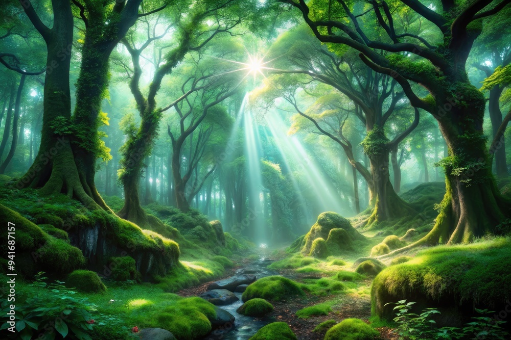 EtherealEvergreenCape: Verdant greens, ethereal light, enchanted forest EtherealEvergreenCape: Verdant greens, ethereal light, enchanted forest
