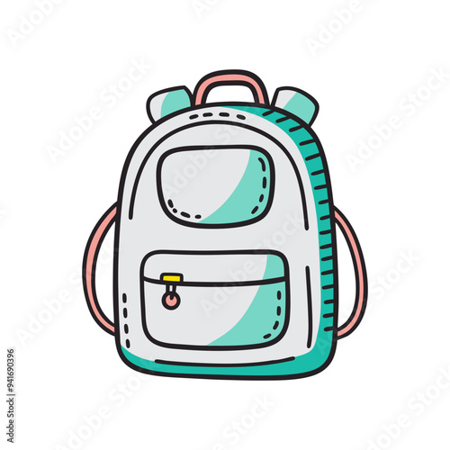 Backpack colored doodle hand-drawn vector icon