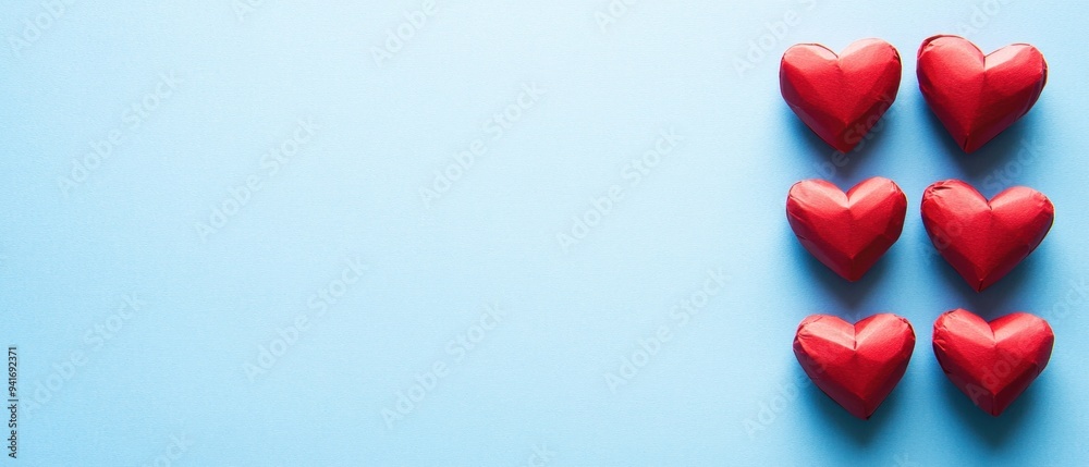Six Red Hearts on a Light Blue Background
