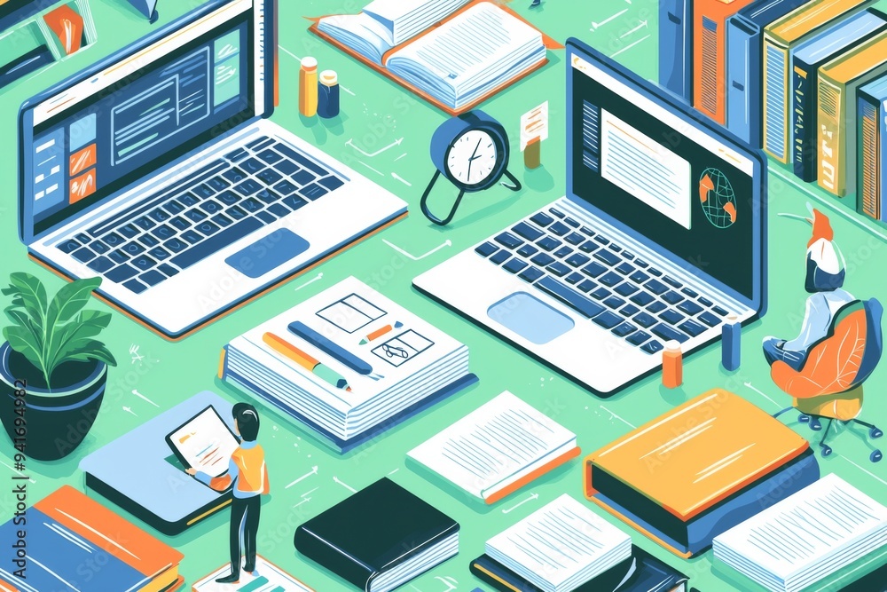 Illustration of educational learning tools set on table created with Generative AI Illustration of educational learning tools set on table created with Generative AI