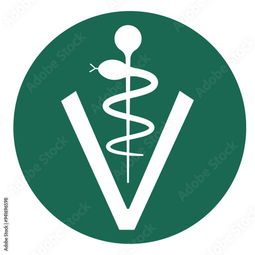 Veterinary clinic illustration, green veterinary symbol, icon