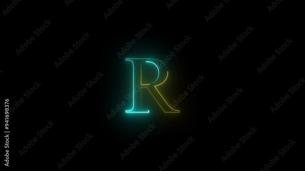 Neon letter R with alpha channel, neon alphabet and letters, neon light, Shine text R the best digital symbol with black background.