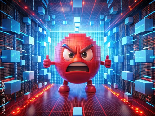 Failed Transaction Frustration: Red, angry, pixelated, error message, cyber chaos photo