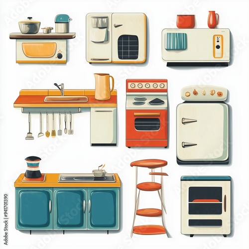 Vector Illustration Of Table Where And Kitchen Items