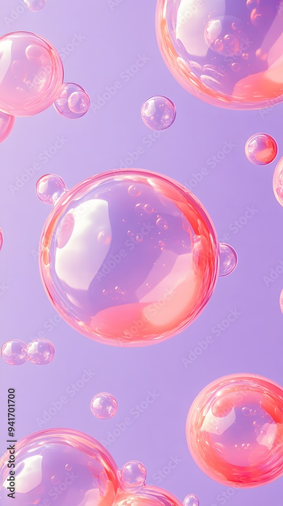 Red Soap Bubbles on Purple Background, Abstract Image, Texture, Pattern, Wallpaper, Cover and Screen of Smartphone, Cell Phone, Computer, Laptop, 9:16 and 16:9 Format
