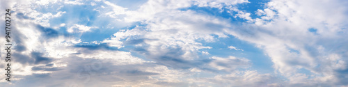 Panorama sky with cloud on a sunny day. Beautiful cirrus cloud..