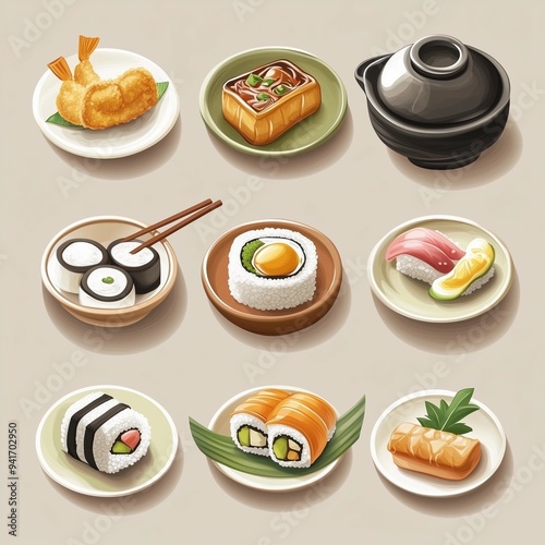 Vector Illustration Of Table Where And Kitchen Items