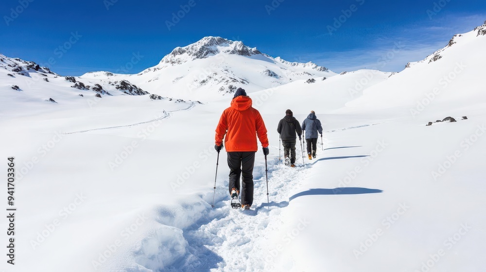 A winter hike on a snowcovered mountain trail, with participants dressed warmly and enjoying the crisp air A winter hike on a snowcovered mountain trail, with participants dressed warmly and enjoying the crisp air