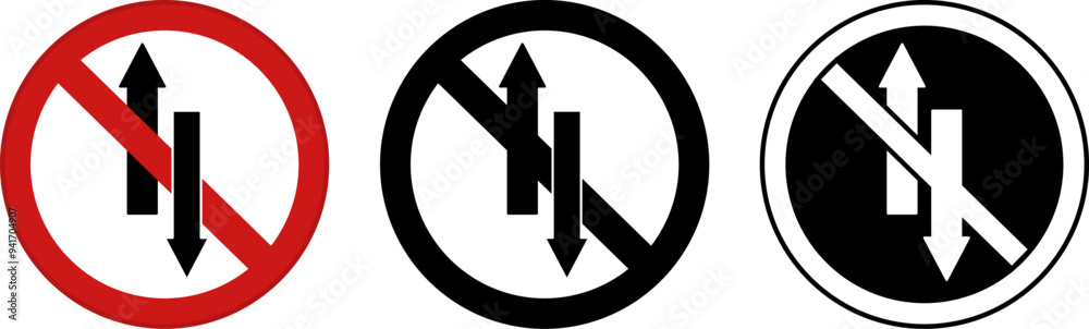 One Way Signs. Warning Road Signs. Red, Black, and White Vector Icons One Way Signs. Warning Road Signs. Red, Black, and White Vector Icons