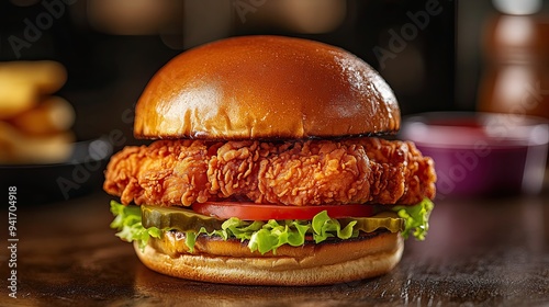 Wallpaper Mural Crispy fried chicken sandwich, served on a toasted bun with lettuce, tomato, and pickles. Torontodigital.ca
