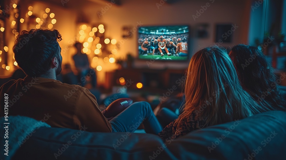 Group of friends watching a movie together in a cozy living room Group of friends watching a movie together in a cozy living room