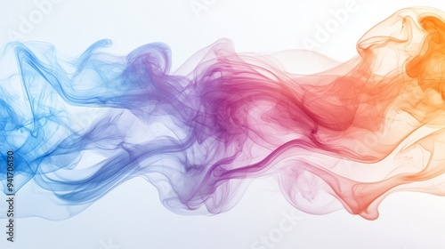 Colorful abstract smoke waves on a white background in a flowing motion