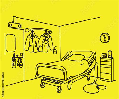 hospital room with bed and cloth
