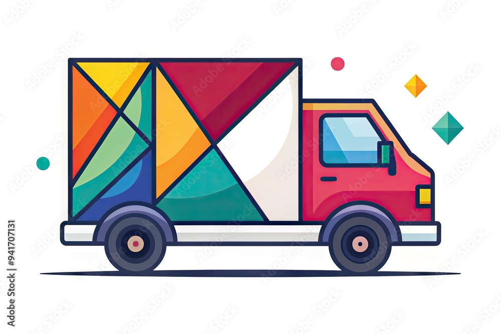 Flat Design Delivery Icon: Modern and minimalist truck icon for delivery services, bold colors and geometric shapes. Flat Design Delivery Icon: Modern and minimalist truck icon for delivery services, bold colors and geometric shapes.