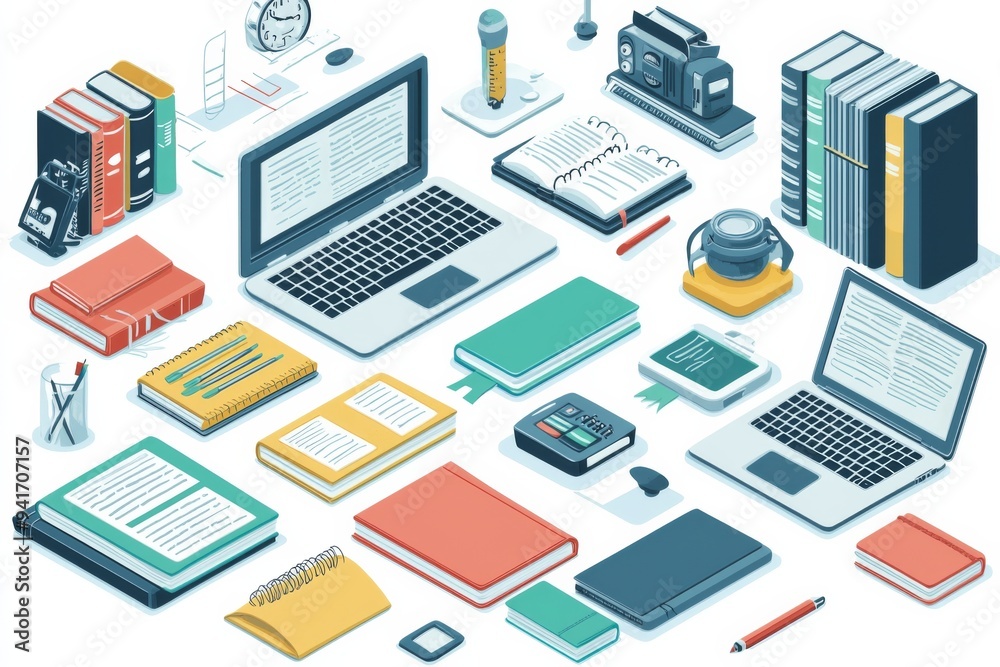 Illustration of educational learning tools set on table created with Generative AI Illustration of educational learning tools set on table created with Generative AI
