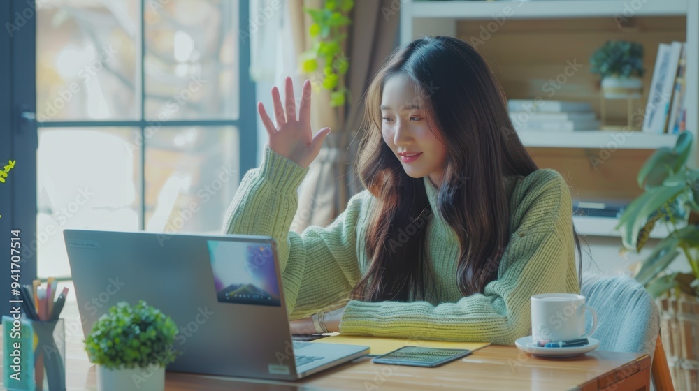 The woman using a laptop The woman using a laptop