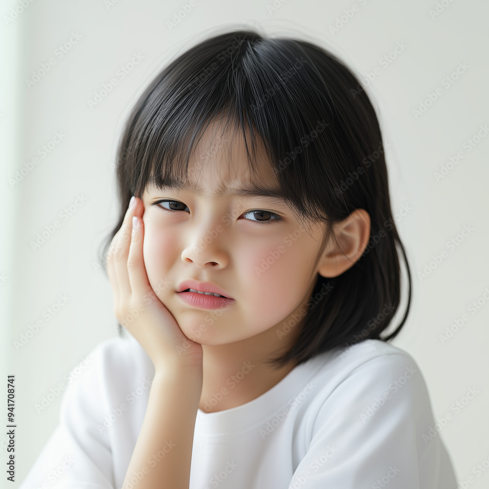 Portrait of beautiful asian girl has a toothache and express with sad, painful face. Portrait of beautiful asian girl has a toothache and express with sad, painful face.