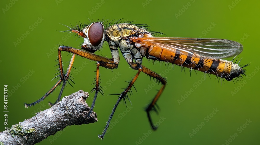 Fototapeta premium A Detailed Close-Up of a Robber Fly
