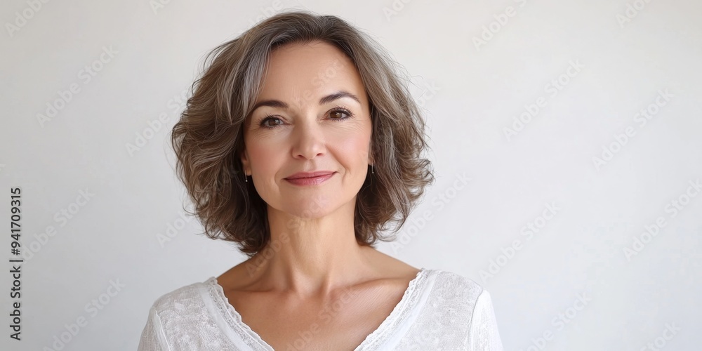 Elegant Mature Beauty: 50s Woman Radiating Confidence for Skincare Marketing. Timeless Grace in Minimalist Portrait, Perfect for Anti-Aging Campaigns, Beauty Product Promotions, and Empowering Lifesty Elegant Mature Beauty: 50s Woman Radiating Confidence for Skincare Marketing. Timeless Grace in Minimalist Portrait, Perfect for Anti-Aging Campaigns, Beauty Product Promotions, and Empowering Lifesty