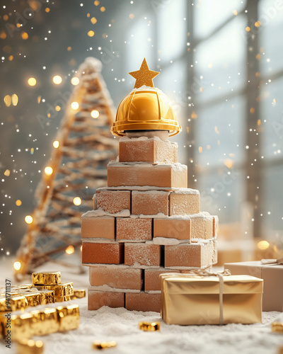 christmas wooden tree in the snow