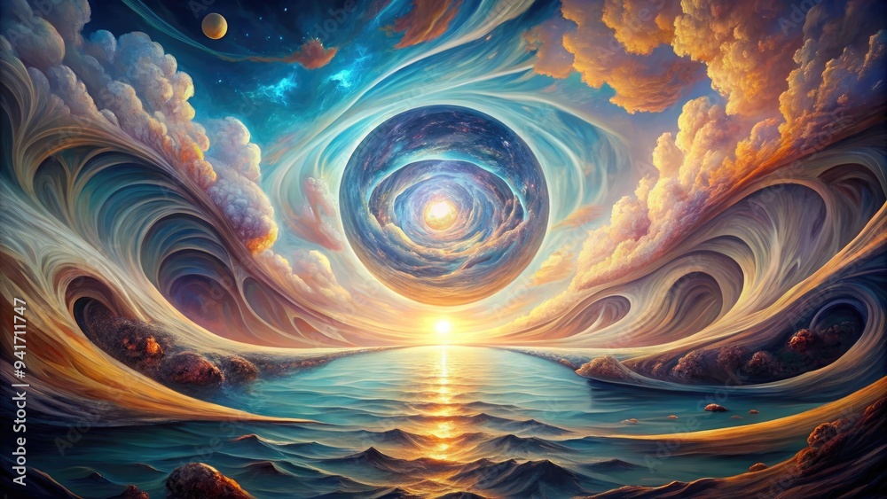 Obraz premium Flux of Existence: Fluid, ethereal forms merge and transform, capturing the ever-changing nature of reality.
