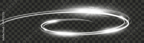 White blur trail wave, circle silver line of light speed.Vector illustration.