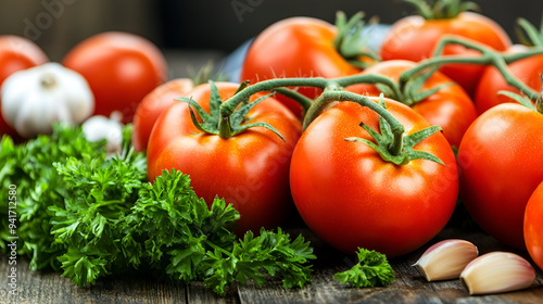 Fresh Vine-Ripe Tomatoes, Garlic and Parsley for Your Next Recipe