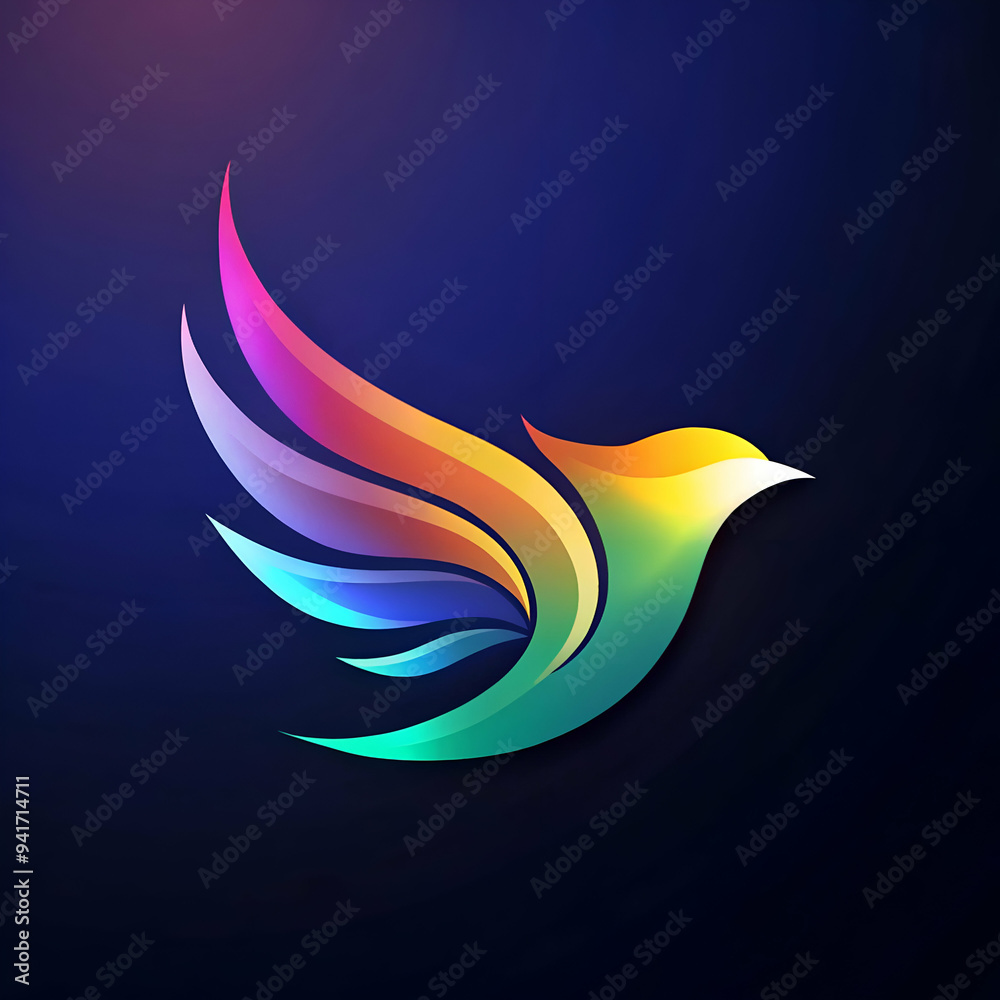 Obraz premium Colorful bird with rainbow wings on dark blue background