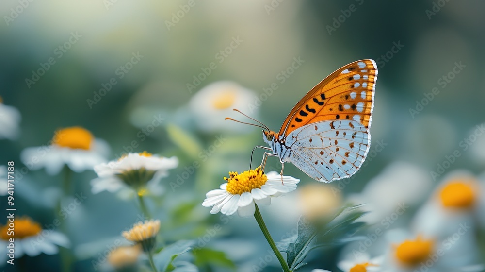 white insects and flowers during the day. This butterfly has beautiful blackish orange wings. It is fresh and beautiful green nature in summer white insects and flowers during the day. This butterfly has beautiful blackish orange wings. It is fresh and beautiful green nature in summer