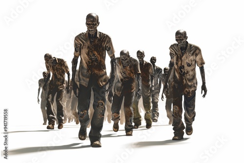 Scary group of zombies on white background. Undead, creepy monsters. Halloween and horror concept.