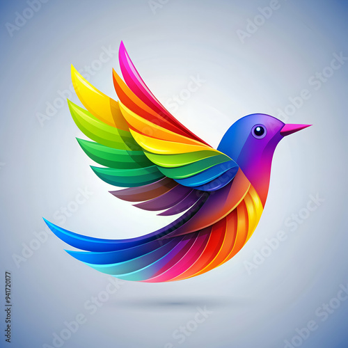 Colorful bird with rainbow wings on white background photo