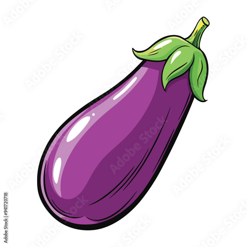 Minimalist Eggplant Vector on White Background – Cartoon Line Art