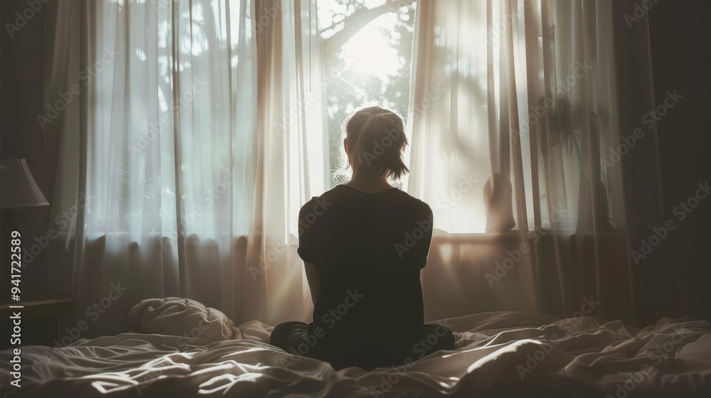 The person sitting in bed The person sitting in bed