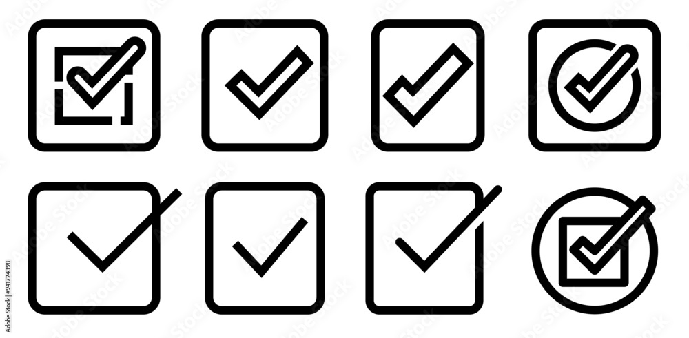 Set of Approval Check template line signs on transparent background, line design vector illustration, success concept Set of Approval Check template line signs on transparent background, line design vector illustration, success concept