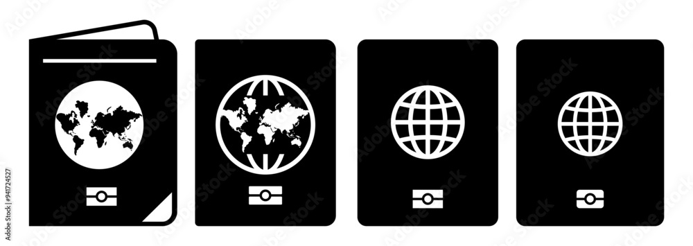 Set of Foreign Passport template flat icons, on transparent background, flat design vector illustration, trip and travel concept Set of Foreign Passport template flat icons, on transparent background, flat design vector illustration, trip and travel concept