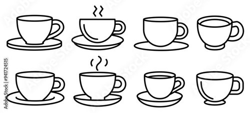 Set of Coffee Cup template line icons, on transparent background, line design vector illustration, coffee concept