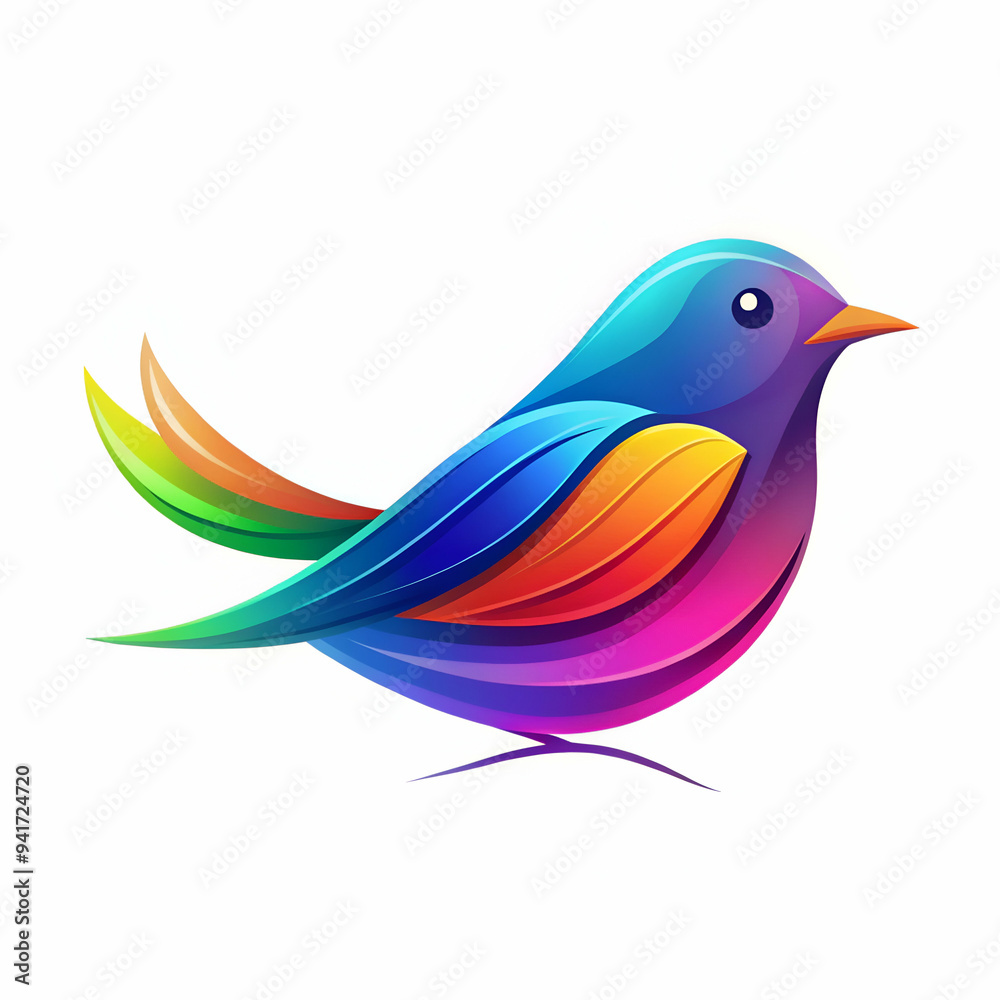 Obraz premium Colorful bird with rainbow wings on white background