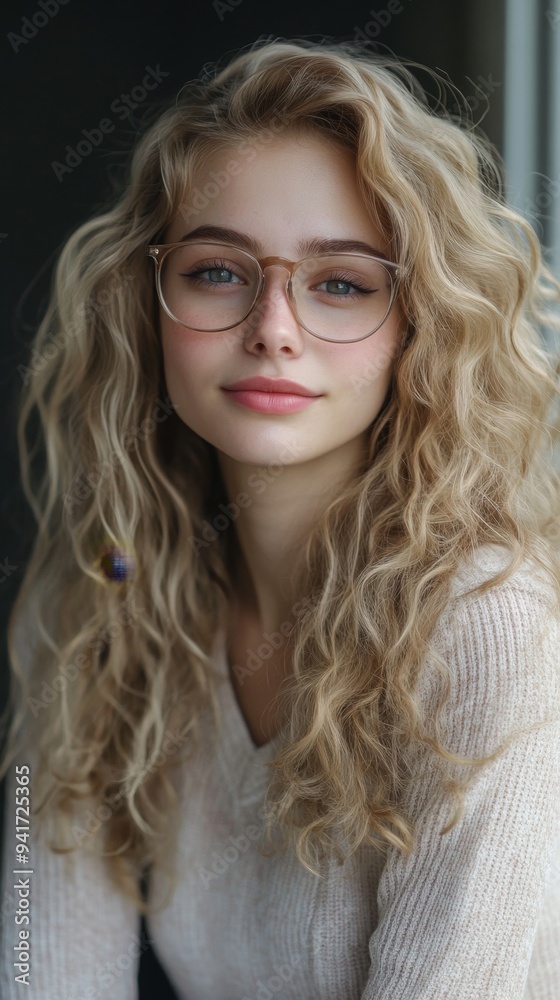Confident Smiling Blonde Businesswoman: Close-up Portrait of Stylish Young Professional with Glasses. Attractive European Female Model Radiating Success and Charisma for Corporate Marketing and Person Confident Smiling Blonde Businesswoman: Close-up Portrait of Stylish Young Professional with Glasses. Attractive European Female Model Radiating Success and Charisma for Corporate Marketing and Person