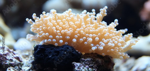 Closeup of Coral Polyp Colony A Delicate Underwater Bloom in Focus photo