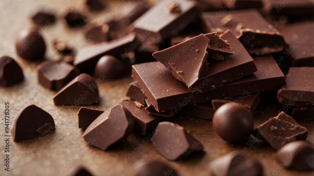 Dark chocolate pieces and chocolate chips. Dark chocolate pieces and chocolate chips.