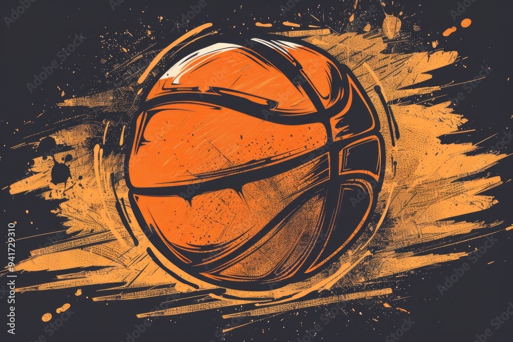 A close-up of a basketball ball with a grungy texture and weathered look