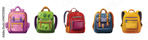 Set of school backpacks. Vector illustration