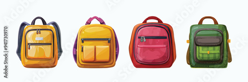 Set of school backpacks. Vector illustration