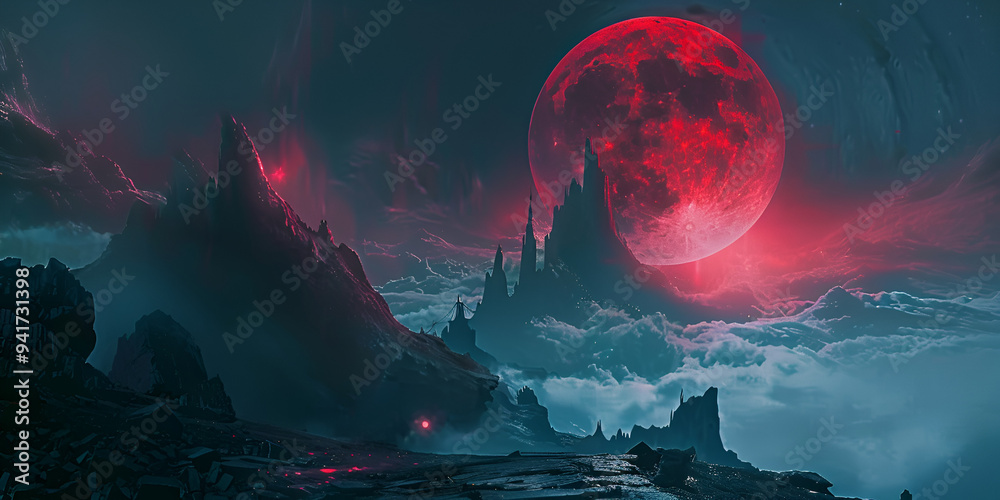 Obraz premium The sky was a rich scarlet color Thunderclouds Thick clouds provide a stunning sky Wonderful dep with red background